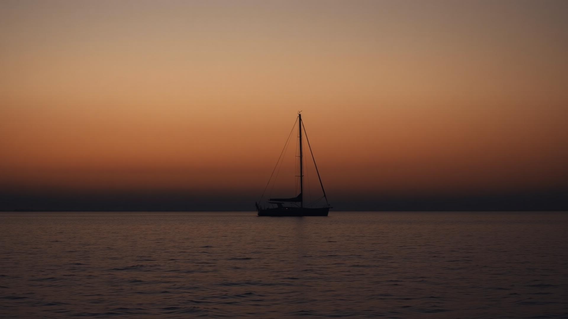 Sailing yacht silhouetted on a calm sea at twilight